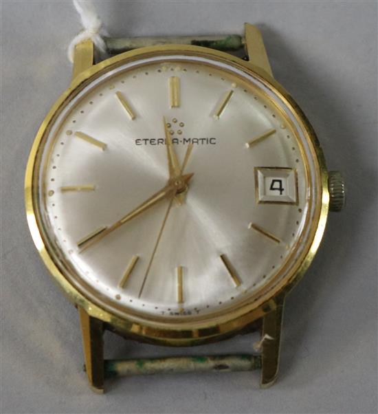 A gentlemans steel and gold plated Eterna-Matic wrist watch, (no strap).